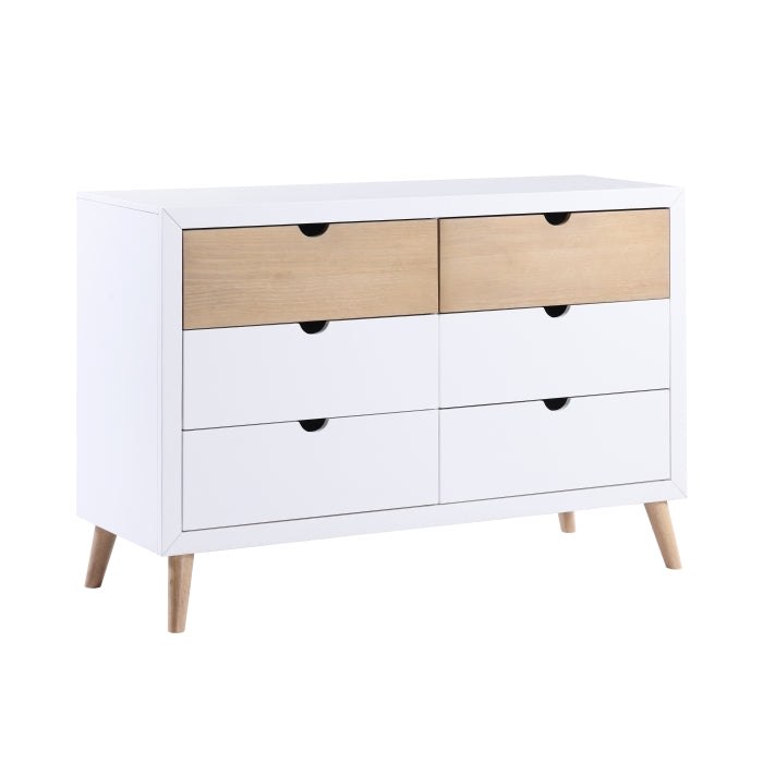 B2012-5 Harriett bee asker white and natural finish wood mid century modern 6 drawer dresser