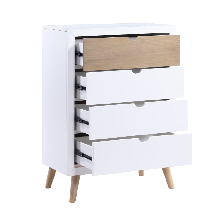 B2012-9 Harriett bee asker white and natural finish wood mid century modern 4 drawer tall chest