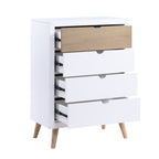 B2012-9 Harriett bee asker white and natural finish wood mid century modern 4 drawer tall chest