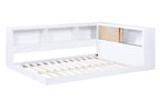 B2012BCF-1BC Harriett bee asker white finish wood full size low rise day bed with bookcase headboards USB plugs