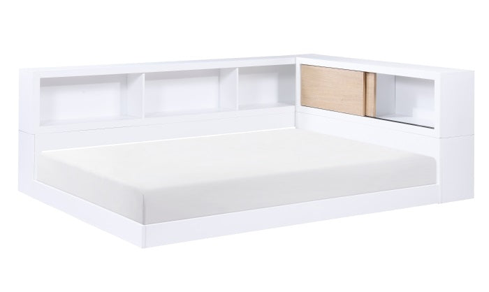 B2012BCF-1BC Harriett bee asker white finish wood full size low rise day bed with bookcase headboards USB plugs