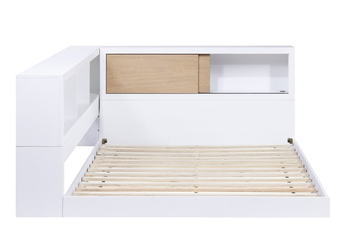 B2012BCF-1BC Harriett bee asker white finish wood full size low rise day bed with bookcase headboards USB plugs
