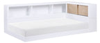 B2012BCT-1BC Harriett bee asker white finish wood twin size low rise day bed with bookcase headboards USB plugs