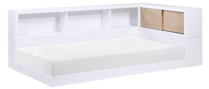 B2012BCT-1BC Harriett bee asker white finish wood twin size low rise day bed with bookcase headboards USB plugs