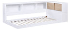 B2012BCT-1BC Harriett bee asker white finish wood twin size low rise day bed with bookcase headboards USB plugs