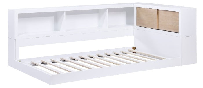 B2012BCT-1BC Harriett bee asker white finish wood twin size low rise day bed with bookcase headboards USB plugs