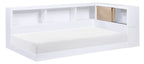 B2012BCT-1BC Harriett bee asker white finish wood twin size low rise day bed with bookcase headboards USB plugs