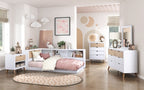 B2012BCT-1BC Harriett bee asker white finish wood twin size low rise day bed with bookcase headboards USB plugs