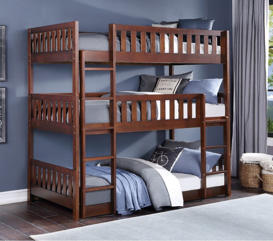 B2013TTTDC-1 Harriett bee lomas dark cherry finish wood triple twin over twin over twin bunk bed set