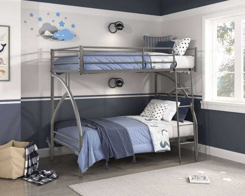 B2020GY-1 Harriett bee bailey grey metal twin over twin 3" tube arched top bunk bed