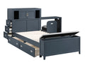 Homelegance B2024BUBC-1 Sloane navy blue finish wood Twin storage headboard bed with slide out desk and stool