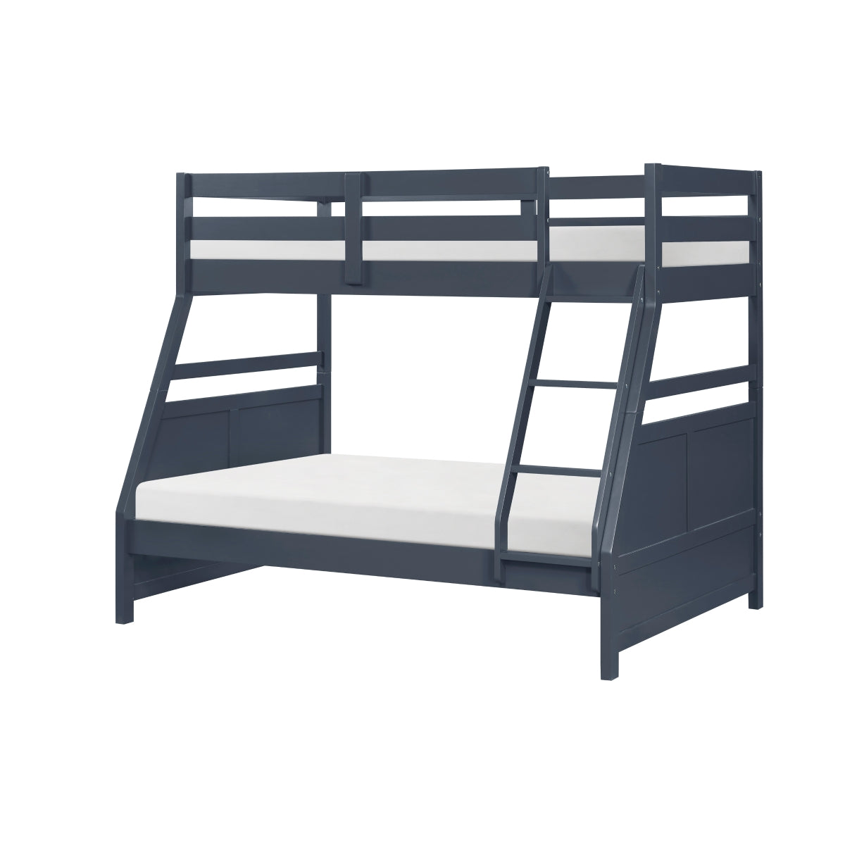 B2024BUTF-1 Sloane navy blue finish wood twin over full bunk bed set panel headboard and footboard
