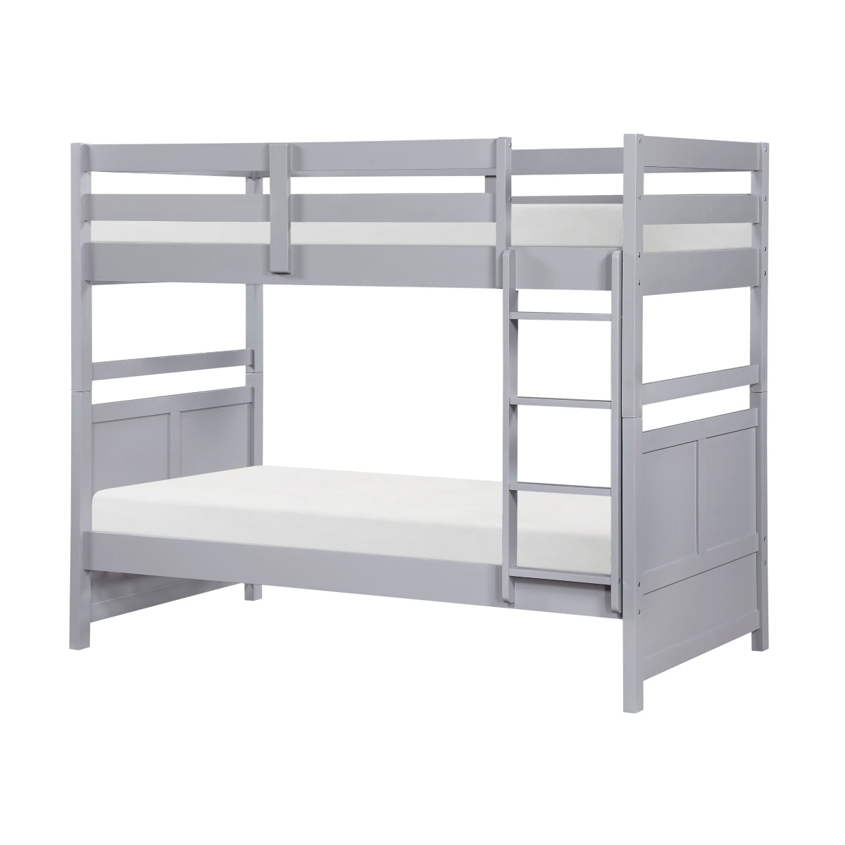 B2024GY-1 Sloane light grey finish wood twin over twin bunk bed set panel headboard and footboard