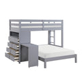 B2024GYLTF-1 Sloane grey finish wood twin over full loft workstation bunk bed pull out desk and drawers