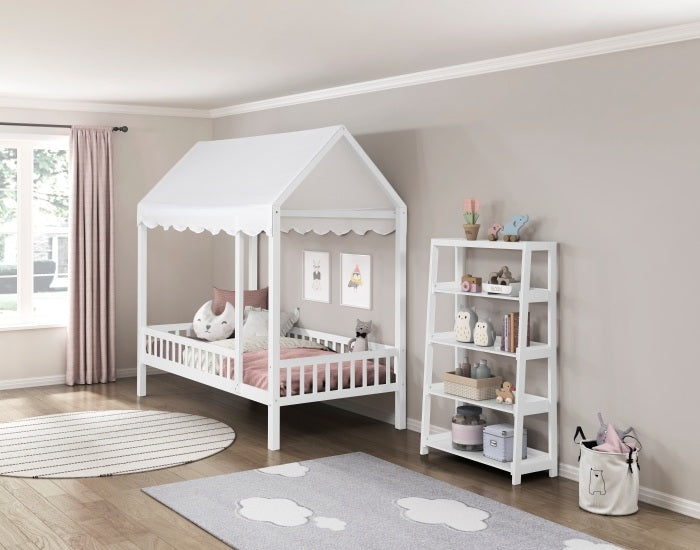 Homelegance B2024WHCP-1 Sloane white finish wood cottage style twin bed with fabric canopy