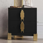 B2034-4PC 4 pc Empire black finish wood gold accents black fabric upholstered headboard with LED lighting mid century modern queen bed set