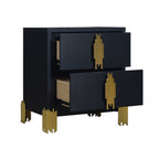 B2034-4PC 4 pc Empire black finish wood gold accents black fabric upholstered headboard with LED lighting mid century modern queen bed set