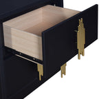 B2034-4PC 4 pc Empire black finish wood gold accents black fabric upholstered headboard with LED lighting mid century modern queen bed set