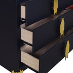 B2034-4PC 4 pc Empire black finish wood gold accents black fabric upholstered headboard with LED lighting mid century modern queen bed set