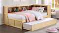 B2043BC-1BCR Harriett bee frankie natural pine finish wood corner bookcase twin bed with trundle