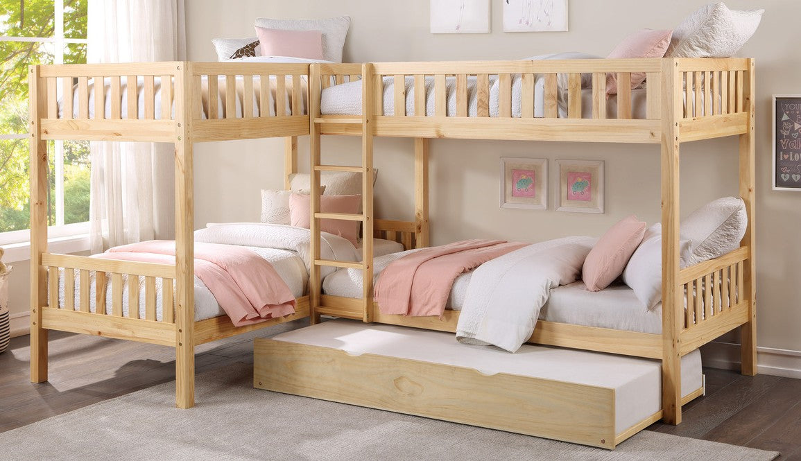 B2043CN-1R Mack & Milo orion quadruple twin bed twin/twin over twin/twin natural pine finish wood bunk bed