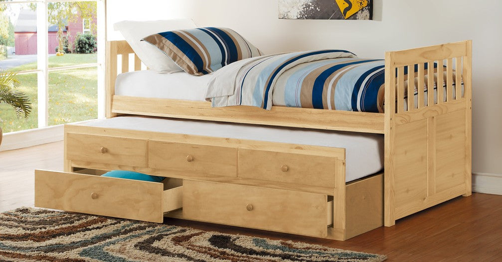 B2043PR-1 Harriet bee riley captains mission style natural pine finish wood twin size bed with storage trundle bed