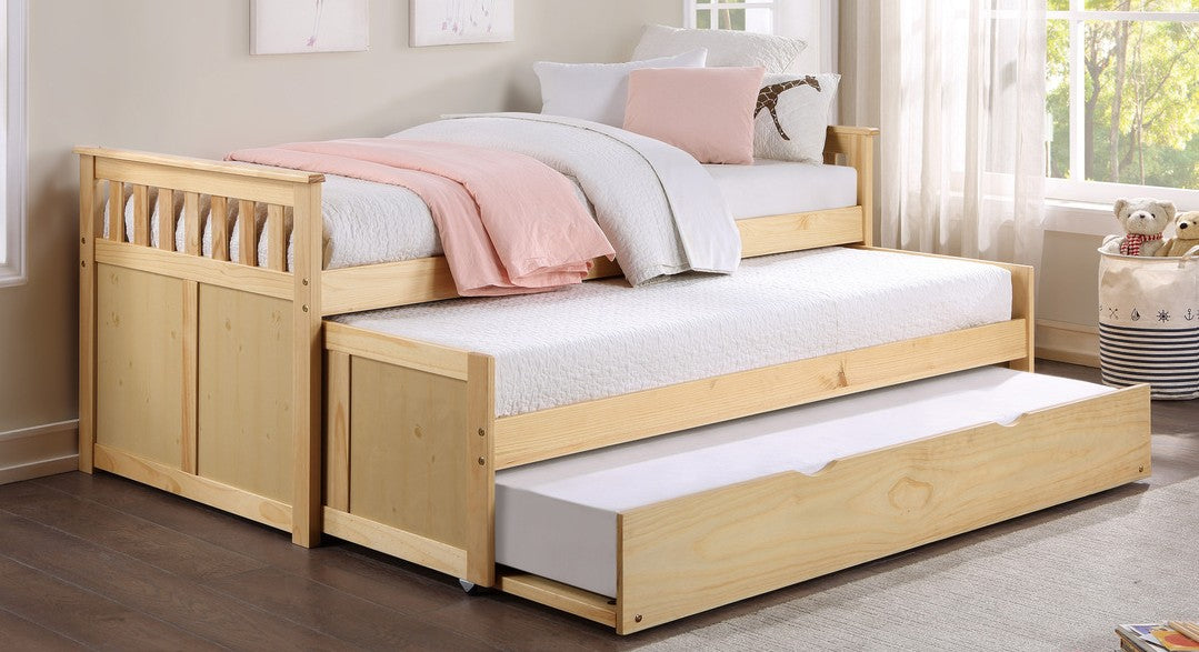 B2043RT-1R Darby home co orion natural pine finish wood day bed with double pull out trundle