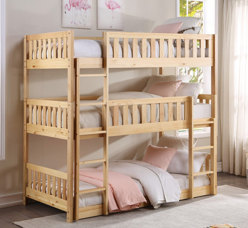 B2043TTT-1 Harriett bee lomas natural pine finish wood triple twin over twin over twin bunk bed set