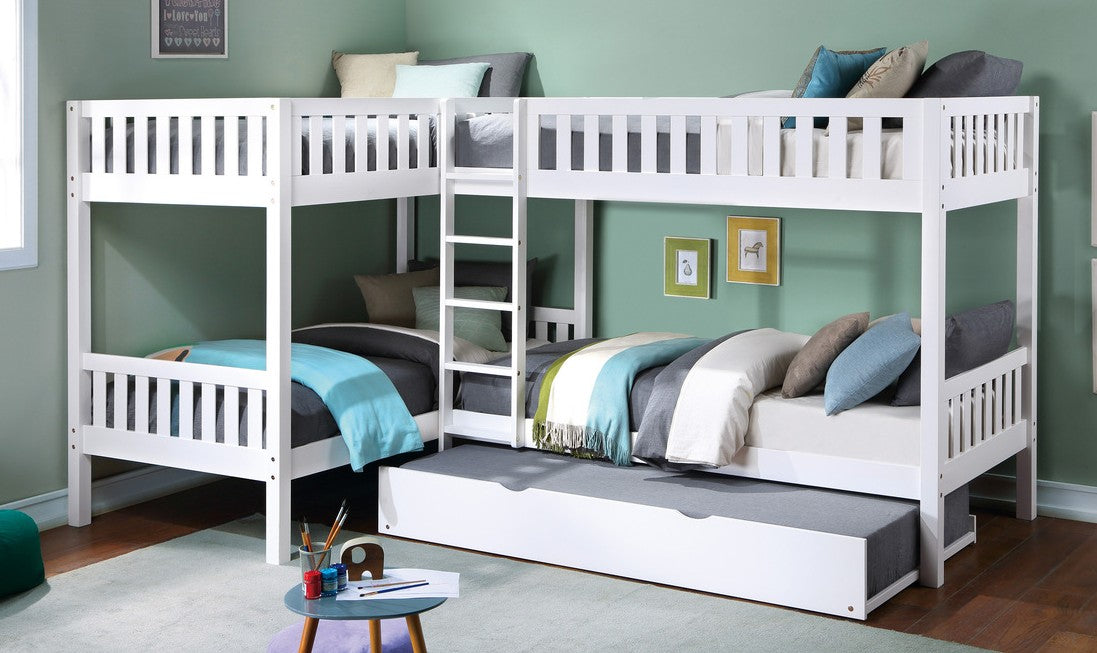 B2053CNW-1R Mack & Milo orion quadruple twin bed twin/twin over twin/twin white finish wood bunk bed