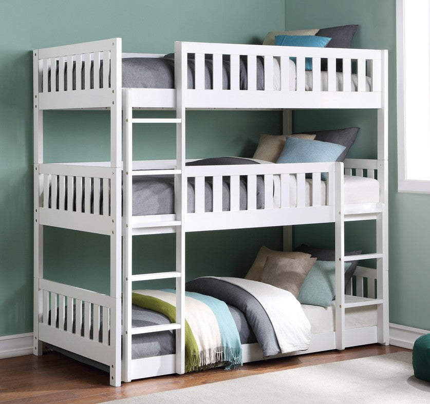 B2053TTTW-1 Harriett bee lomas white finish wood triple twin over twin over twin bunk bed set