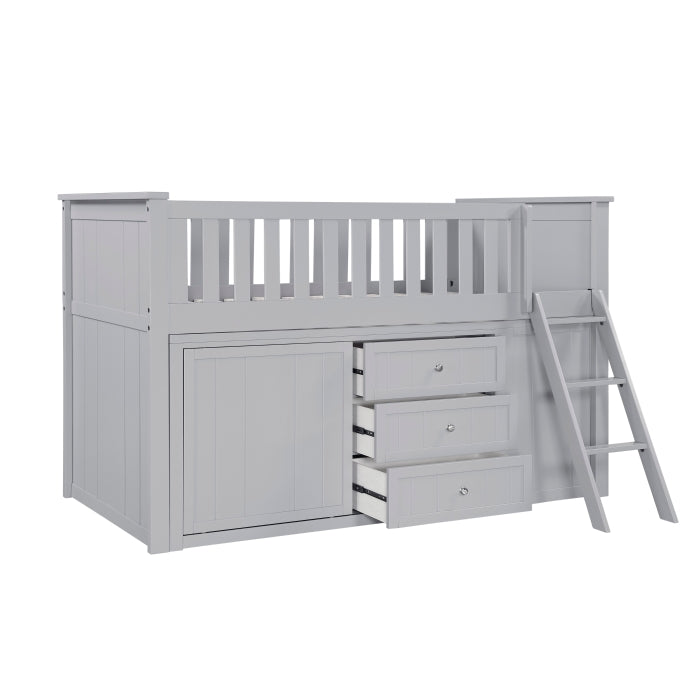 Homelegance Bartly Twin Low Loft Bed with Dresser & Bookcase Grey – B2063LL-1-BCDR