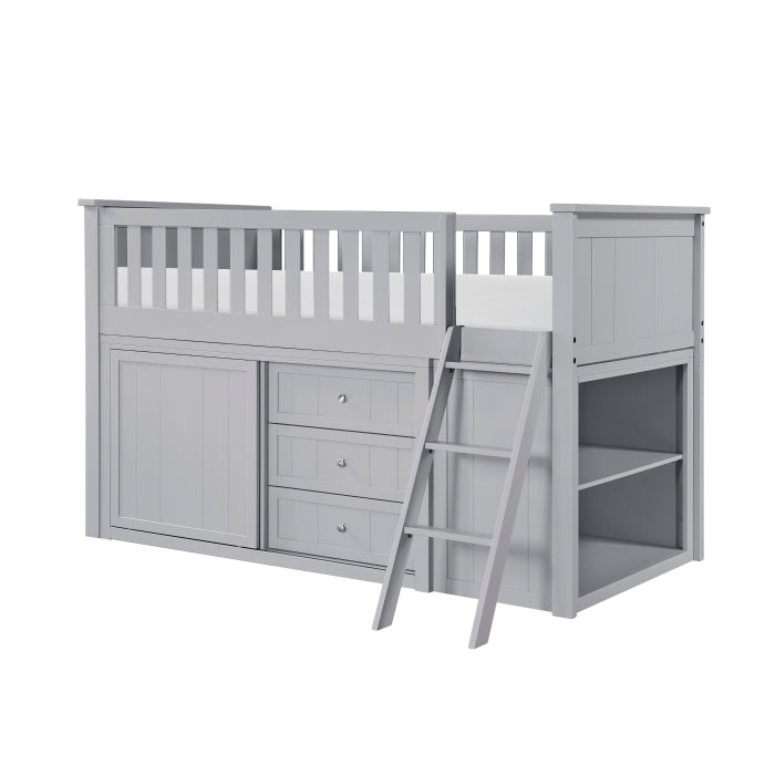 Homelegance Bartly Twin Low Loft Bed with Dresser & Bookcase Grey – B2063LL-1-BCDR