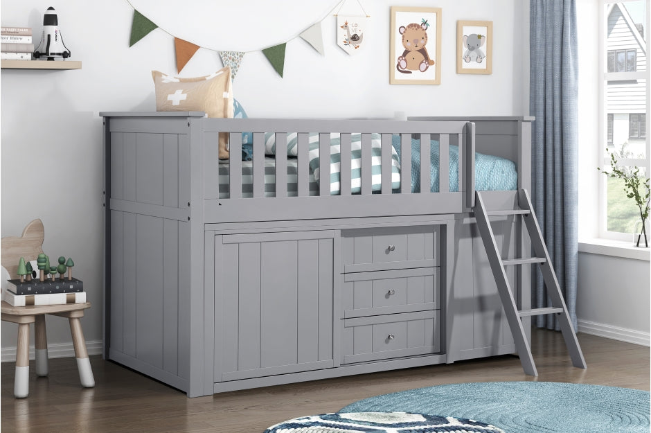 Homelegance Bartly Twin Low Loft Bed with Dresser & Bookcase Grey – B2063LL-1-BCDR