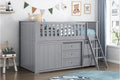 B2063LL-1-BCDR Bartly captains mission style grey finish wood twin size low loft bed with under bed dresser and bookcase