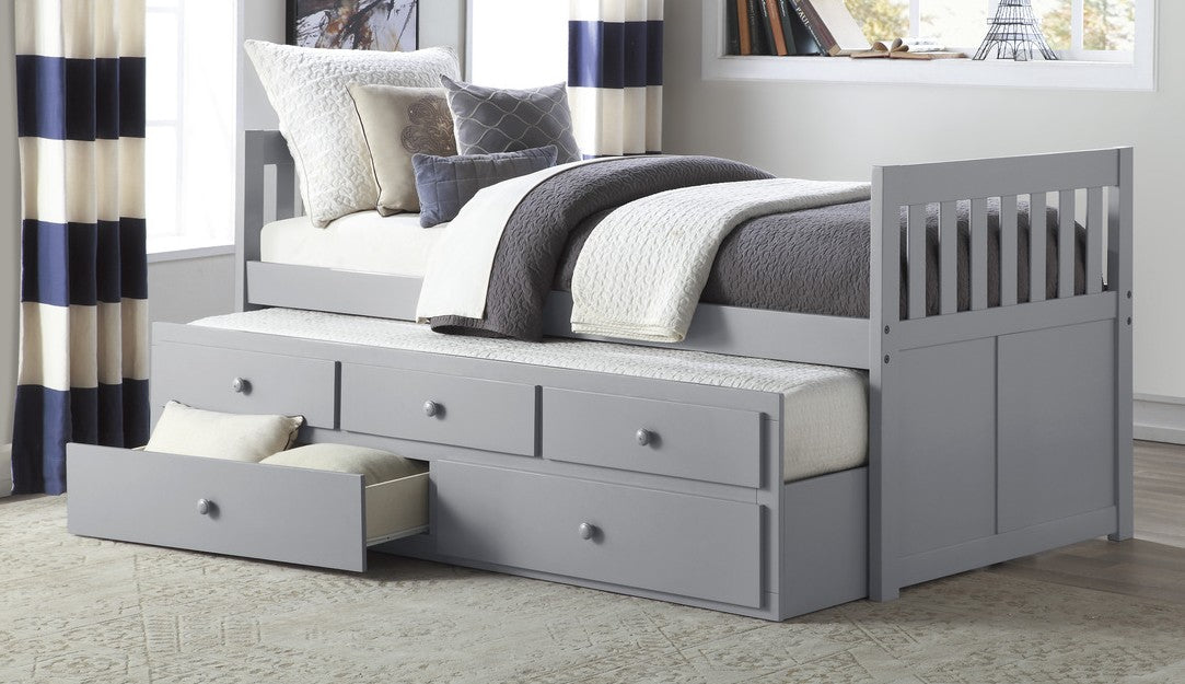 B2063PR-1 Harriet bee riley captains mission style gray finish wood twin size bed with storage trundle bed