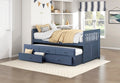 B2083BUPR-1 Darby home co orion dark blue finish wood twin bed with twin trundle and storage drawers