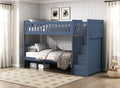 B2083BUSB-1 Darby home co orion dark blue finish wood twin bunk bed with storage drawer ladder on the end