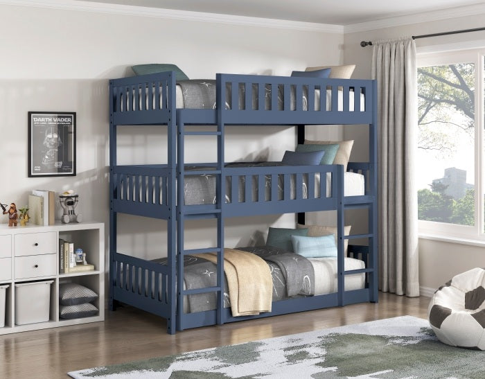B2083BUTTT-1 Darby home co orion dark blue finish wood triple twin bunk bed