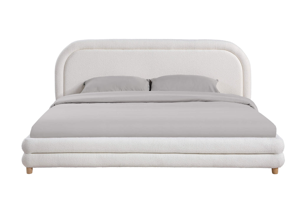 Best Quality Beige Teddy Bouclé Queen Platform Bed with Natural Wood-Tone Legs – B21-Q
