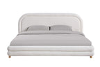 Best Quality Beige Teddy Bouclé Queen Platform Bed with Natural Wood-Tone Legs – B21-Q