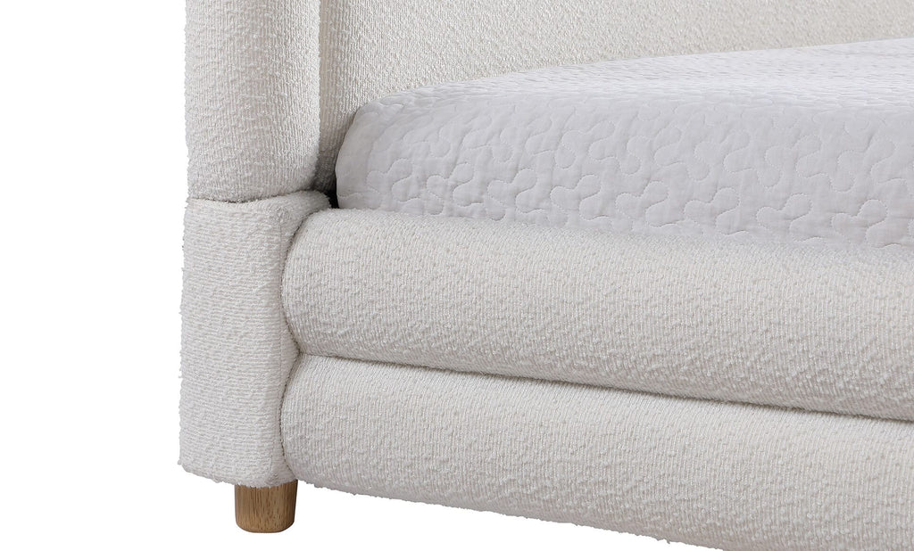 Best Quality Beige Teddy Bouclé Queen Platform Bed with Natural Wood-Tone Legs – B21-Q