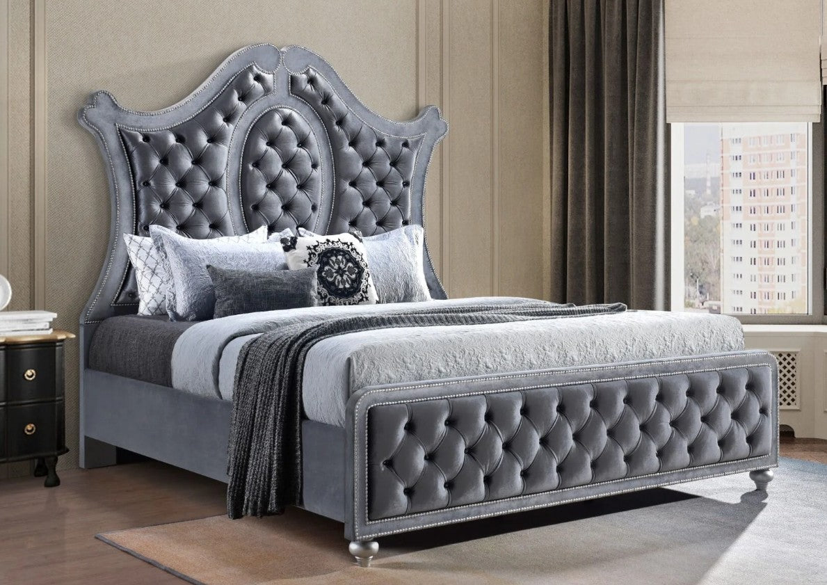 Crown mark B2100 4 pc A & J homes studio cameo gray velvet tufted finish design queen bedroom set