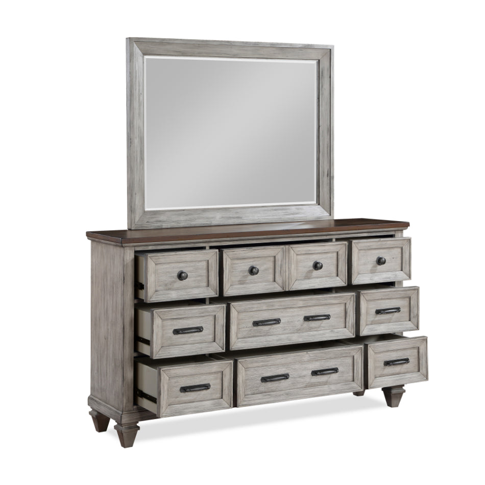 00-2114-4PC 4 pc Mariana vintage creme finish wood traditional queen bed set with USB ports