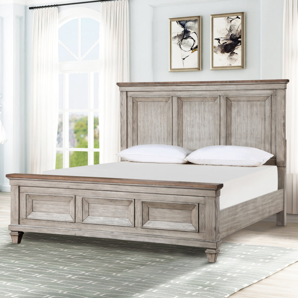 00-2114-4PC 4 pc Mariana vintage creme finish wood traditional queen bed set with USB ports