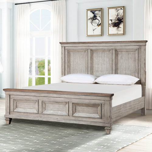 00-2114-4PC 4 pc Mariana vintage creme finish wood traditional queen bed set with USB ports