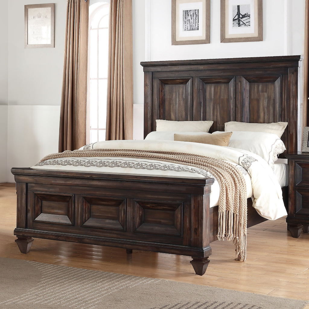 00-2264-4PC 4 pc Sevilla walnut finish wood rustic style paneled accents queen bed set