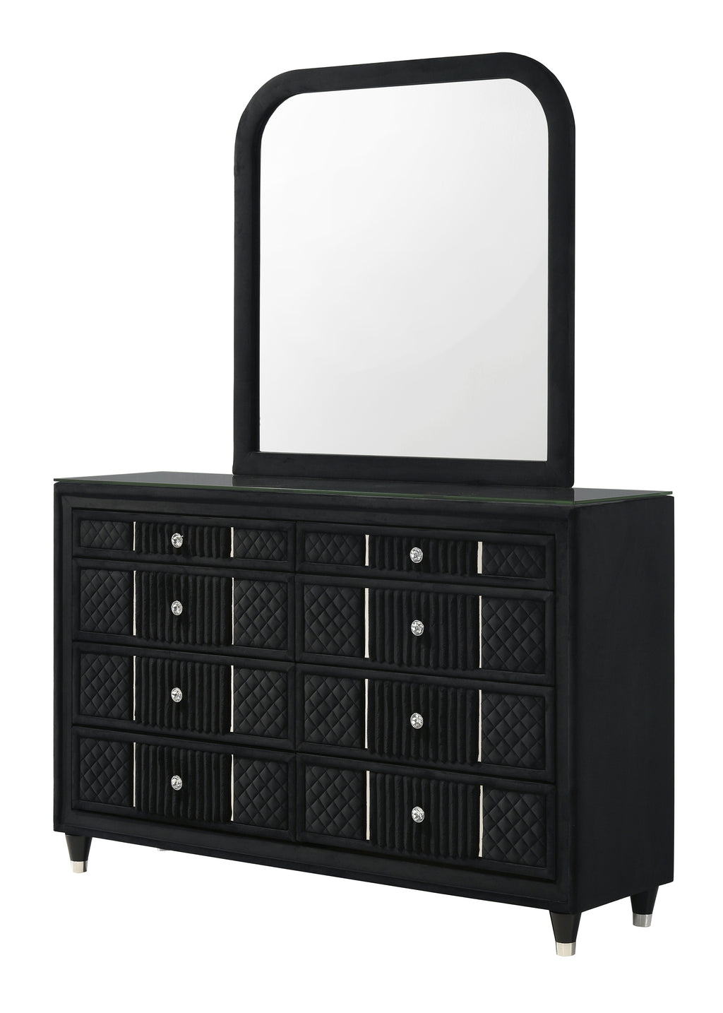 Armany 4-Piece Black Velvet Silver Accent Wing Back Queen Bedroom Set – B2300