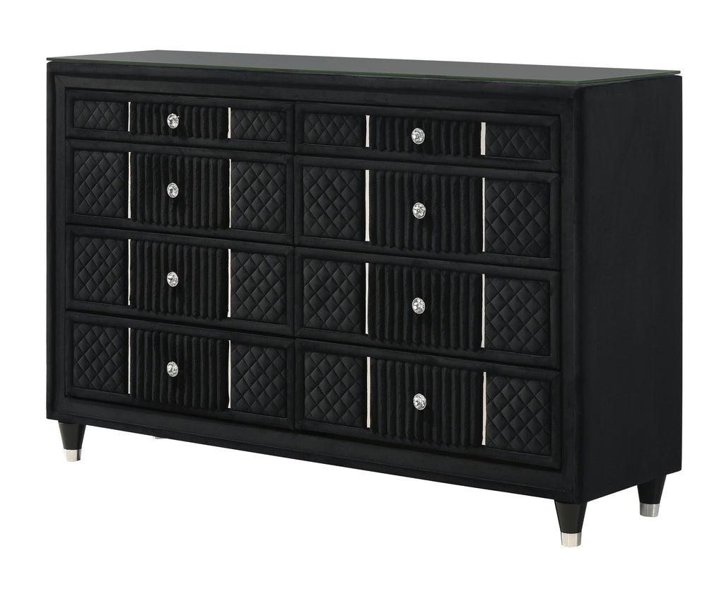 Armany 4-Piece Black Velvet Silver Accent Wing Back Queen Bedroom Set – B2300