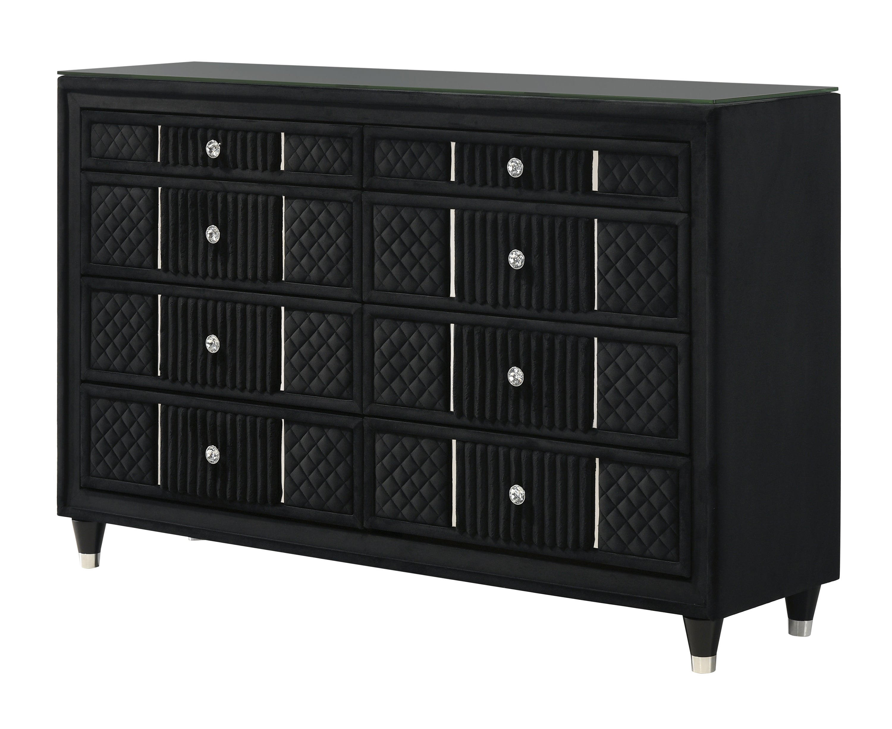 Armany 4-Piece Black Velvet Silver Accent Wing Back Queen Bedroom Set – B2300