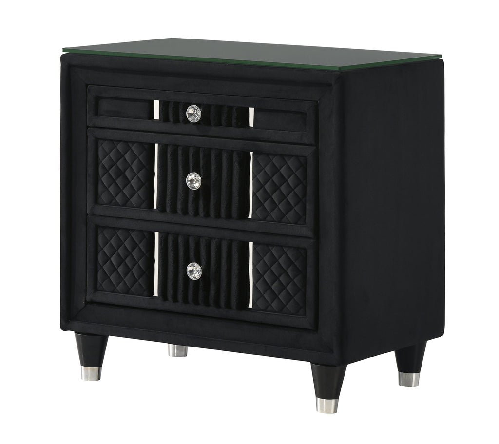 Armany 4-Piece Black Velvet Silver Accent Wing Back Queen Bedroom Set – B2300